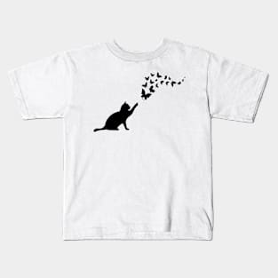 Cute Cat Kitten Animal Playing With Butterflies Kids T-Shirt